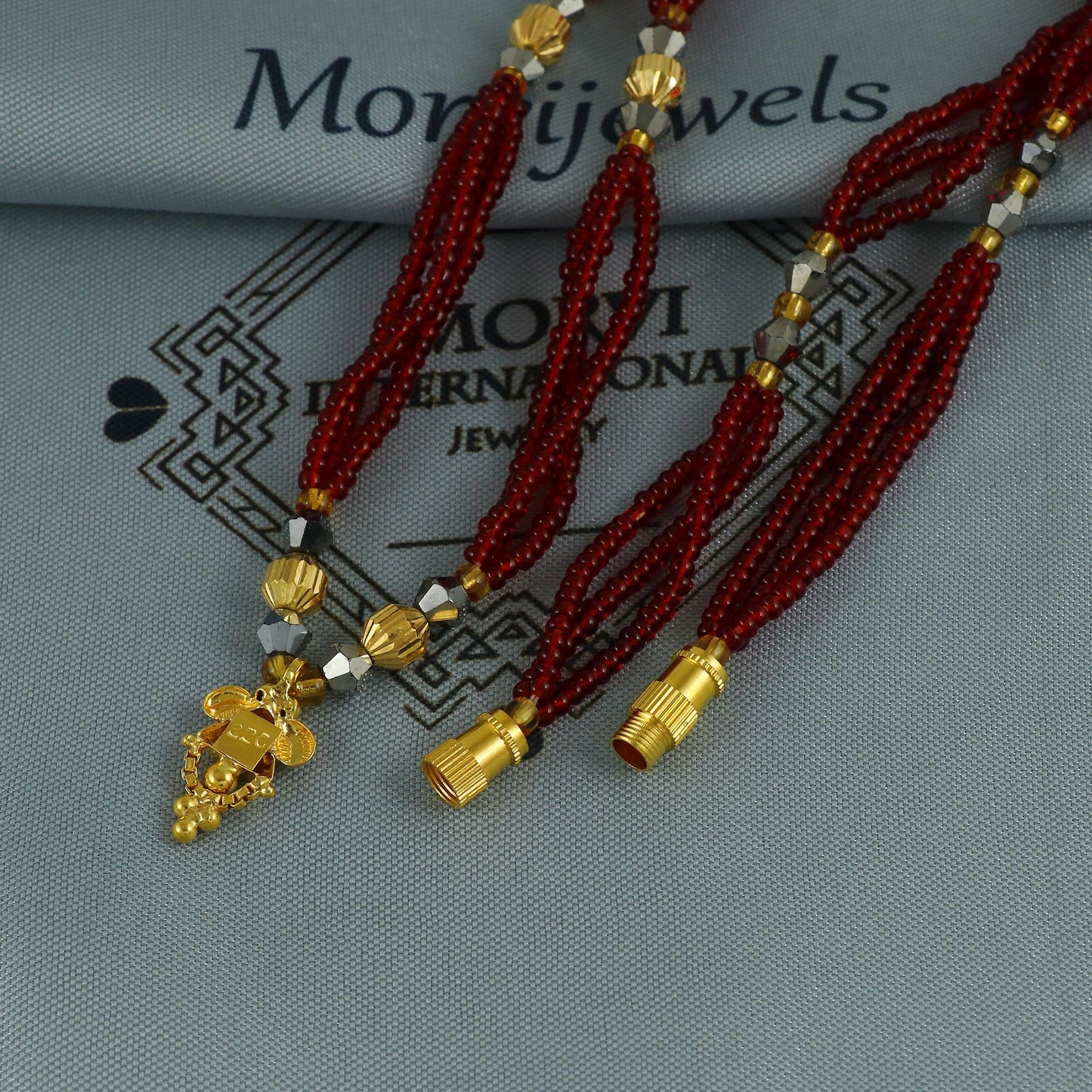 22k gold necklace mangalsutra necklace with small charm pendant amulet and red beads string, Indian Wife Jewelry gift,