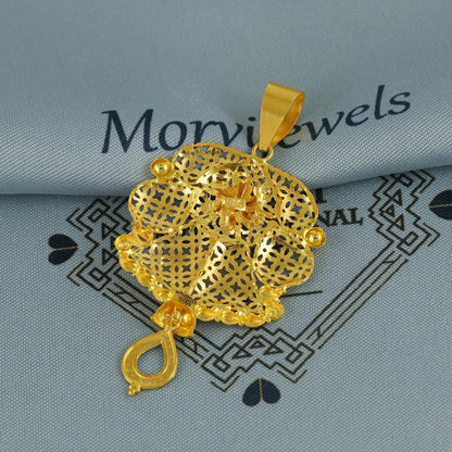90s style Filigree 22k Gold Pendant Jewelry, Handcrafted Flower Genuine Gold Pendant, K6751