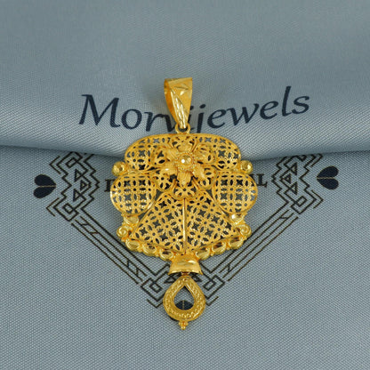 90s style Filigree 22k Gold Pendant Jewelry, Handcrafted Flower Genuine Gold Pendant, K6751