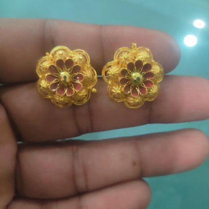 Hallmark 22 karat Gold in Ear Earrings Tops Indian 90s Style Jewelry, 3/4" inches, K6752