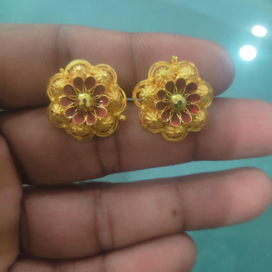 Hallmark 22 karat Gold in Ear Earrings Tops Indian 90s Style Jewelry, 3/4" inches, K6752