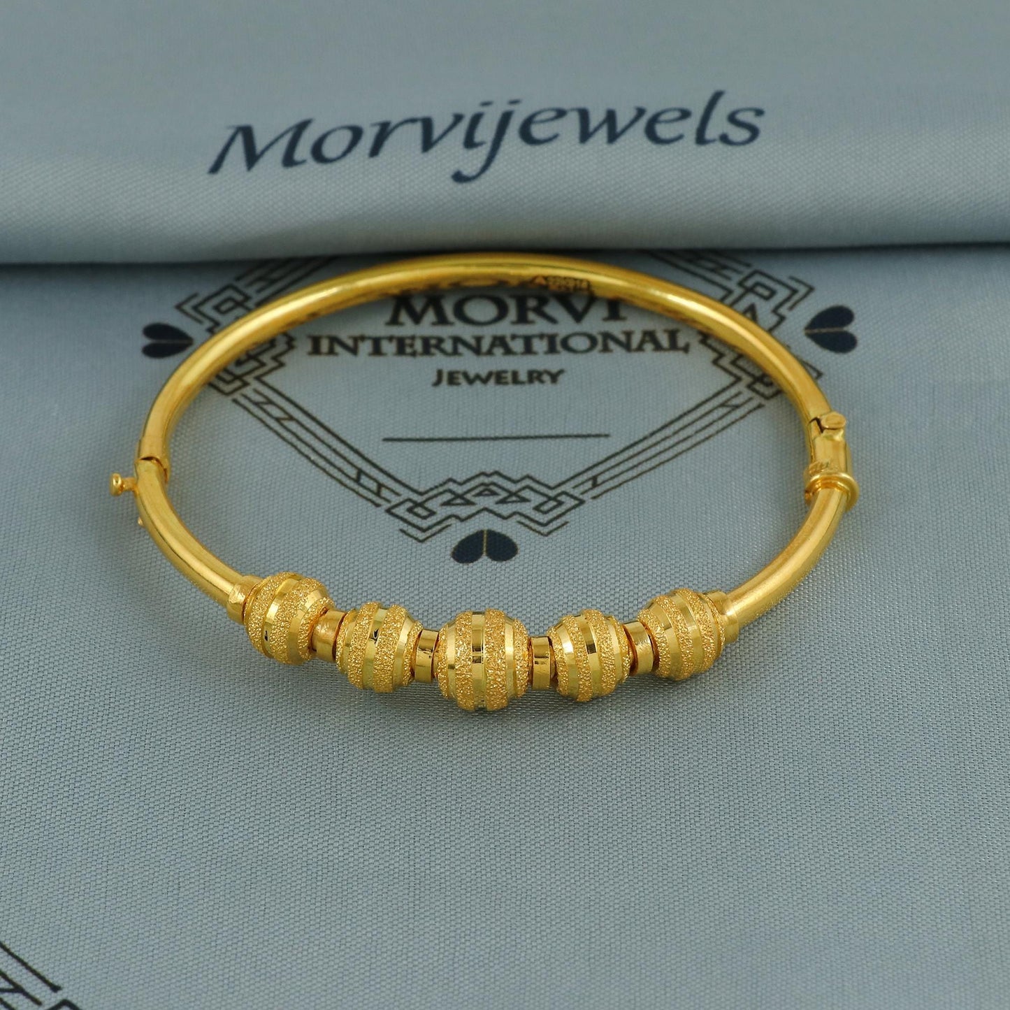 Pure 18k Gold Bangles Indian Handmade ball design, minimalist, openable Oval Bangle Bracelet Wedding women Jewelry, Ball Beads Bracelet