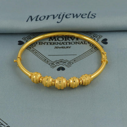 Pure 22k Gold Bangles Indian Handmade ball design, minimalist, openable Oval Bangle Bracelet Wedding women Jewelry, Ball Beads Bracelet