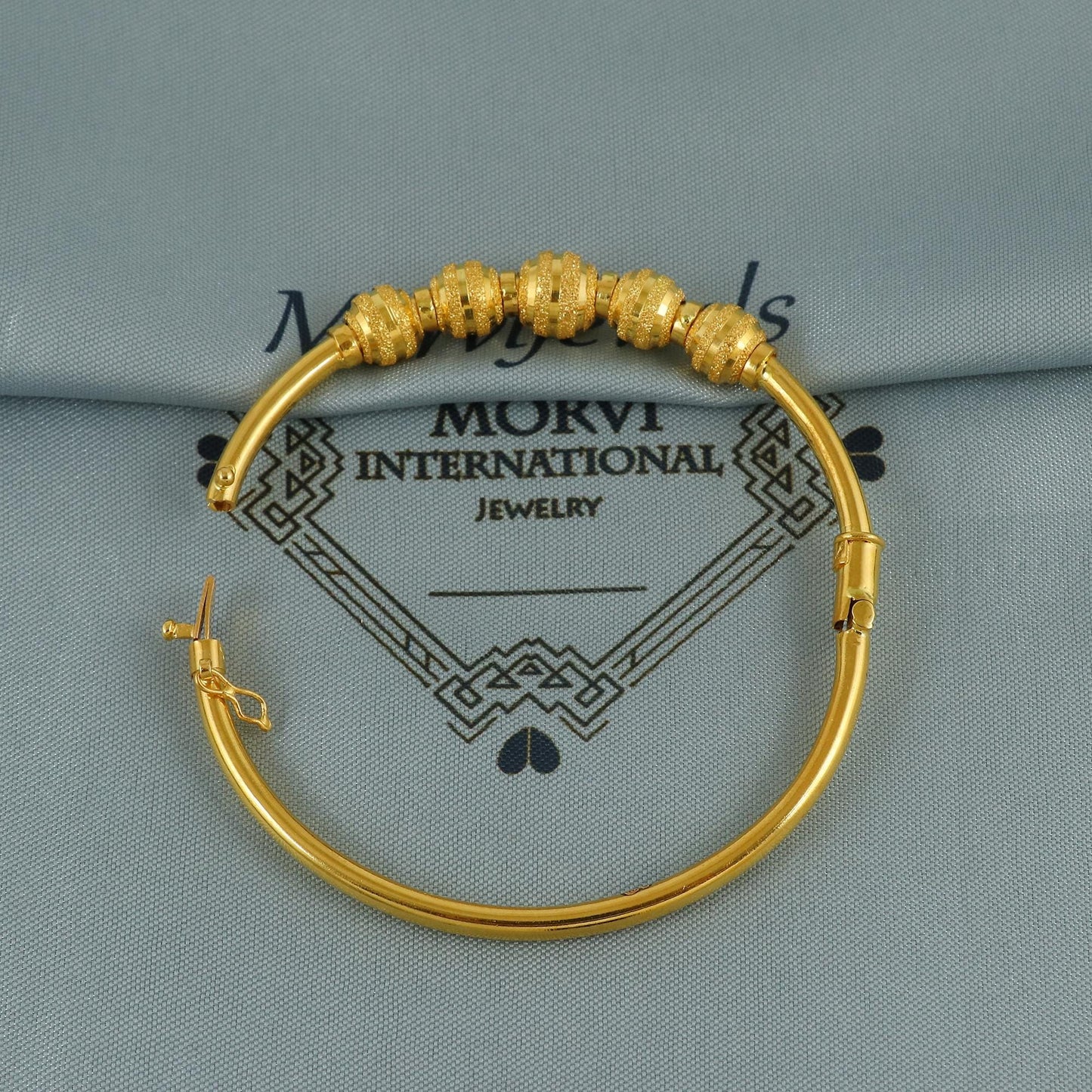 Pure 18k Gold Bangles Indian Handmade ball design, minimalist, openable Oval Bangle Bracelet Wedding women Jewelry, Ball Beads Bracelet