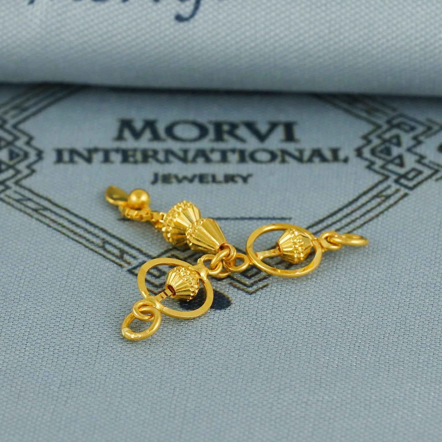 Small 22k gold chain pendant charms, two links pendant, Antique vintage design indian handmade jewelry, K6762