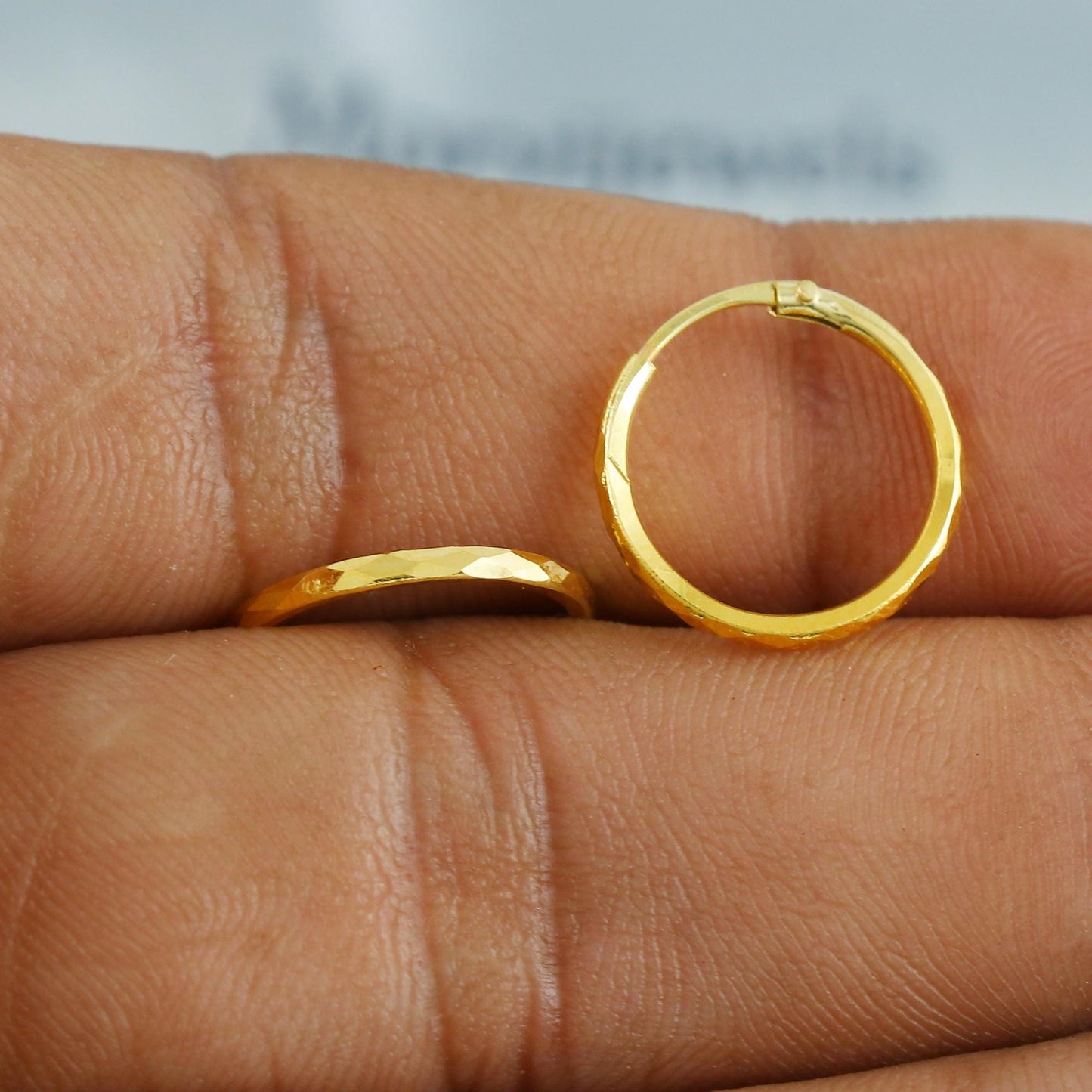 20k Yellow Gold Diamond Cut Hoop Bali Earrings  Handmade  Yellow gold earrings for women, Valentine Day gift, Real gold earrings