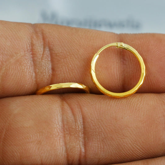 20k Yellow Gold Diamond Cut Hoop Bali Earrings  Handmade  Yellow gold earrings for women, Valentine Day gift, Real gold earrings