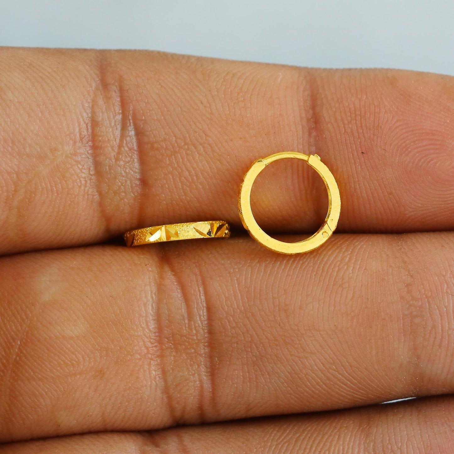 20k Yellow Gold Diamond Cut Hoop Bali Earrings Small Handmade  Yellow gold earrings for women, Valentine Day gift, Real gold earrings