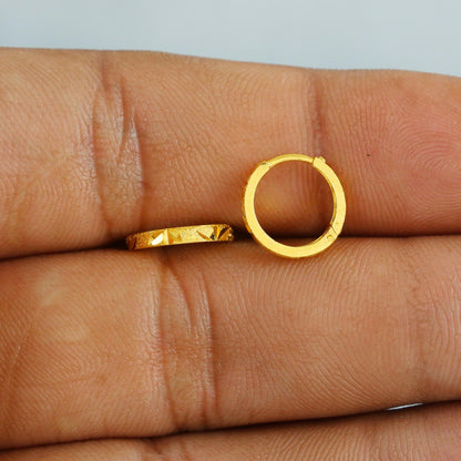 20k Yellow Gold Diamond Cut Hoop Bali Earrings Small Handmade  Yellow gold earrings for women, Valentine Day gift, Real gold earrings