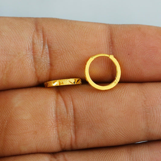 20k Yellow Gold Diamond Cut Hoop Bali Earrings Small Handmade  Yellow gold earrings for women, Valentine Day gift, Real gold earrings