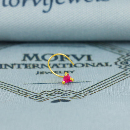 tiny small 22k 22kt 22ct gold nose pin handmade pink stone jewelry for nose