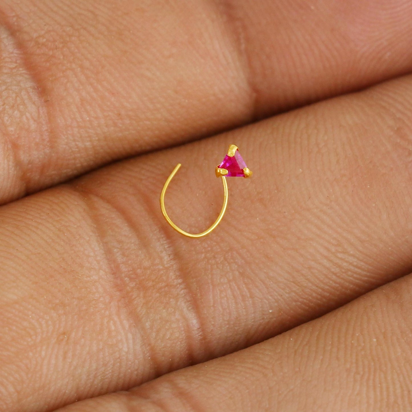tiny small 22k 22kt 22ct gold nose pin handmade pink stone jewelry for nose
