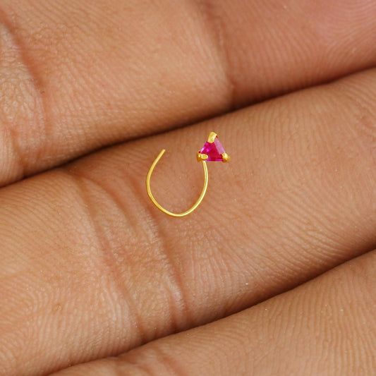 tiny small 22k 22kt 22ct gold nose pin handmade pink stone jewelry for nose