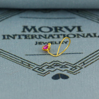 tiny small 22k 22kt 22ct gold nose pin handmade pink stone jewelry for nose