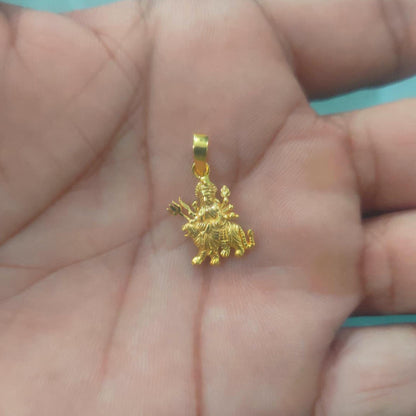 Custom Made Pure Handcrafted 22k Gold Sherawali MAA Durga Pendant: Indian Hindu Goddess Jewelry