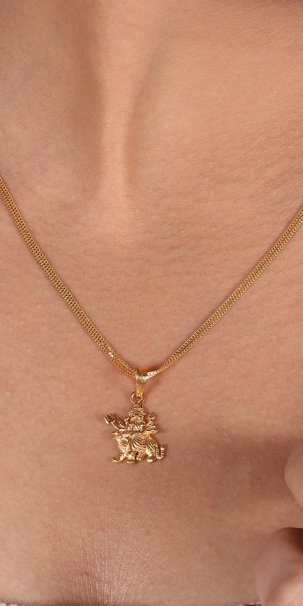Custom Made Pure Handcrafted 22k Gold Sherawali MAA Durga Pendant: Indian Hindu Goddess Jewelry