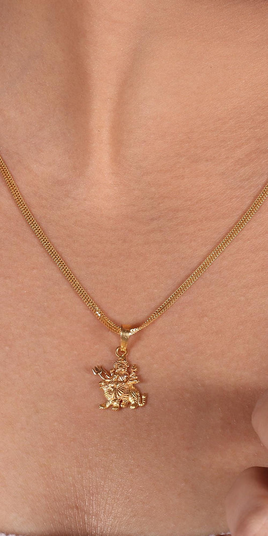 Custom Made Pure Handcrafted 22k Gold Sherawali MAA Durga Pendant: Indian Hindu Goddess Jewelry