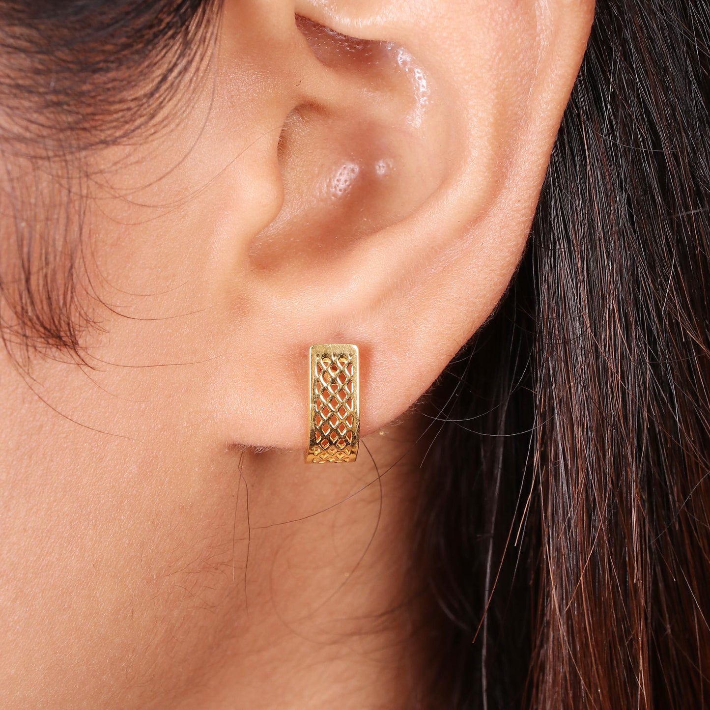 22k Gold stud earrings, Small gold earrings, filigree stud, screw back real gold earrings,