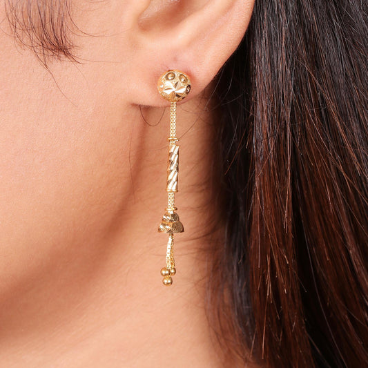 22k Yellow Gold Dangle Stud long Earrings Jewelry with chains , Vintage Tribal Traditional handmade jewelry, Made In India, K6684