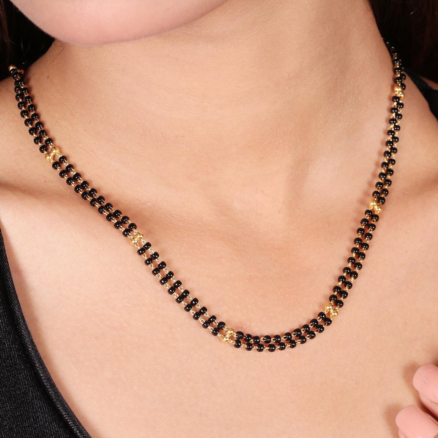 Black Beads 22k Gold Choker Necklace Real Gold Handmade Jewelry For Women, K6687A