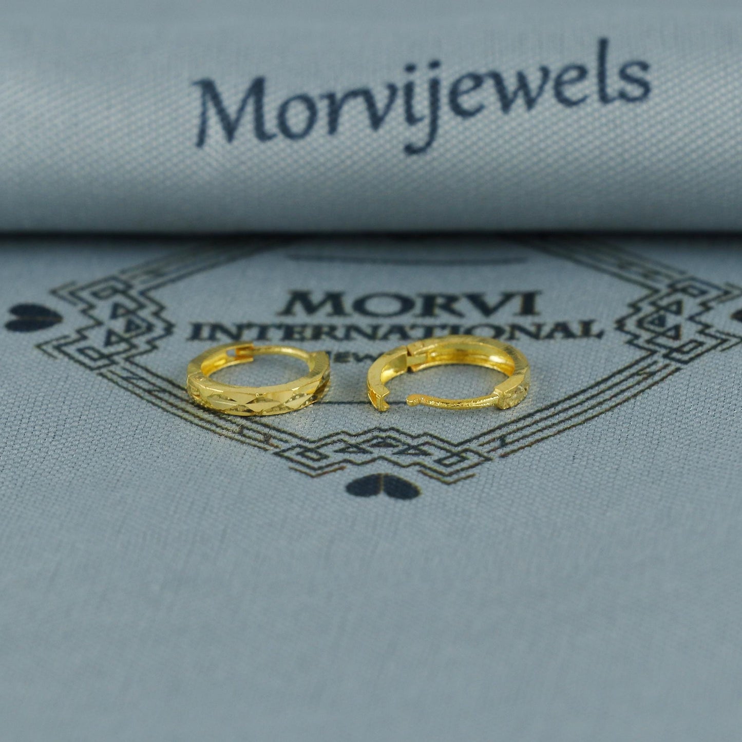 20k Yellow Gold Diamond pattern Hoop Bali Women Cartilage or Baby Earrings Small, Handmade Yellow gold earrings, gift, Real gold earrings