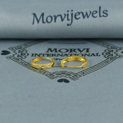 20k Yellow Gold Diamond pattern Hoop Bali Women Cartilage or Baby Earrings Small, Handmade Yellow gold earrings, gift, Real gold earrings