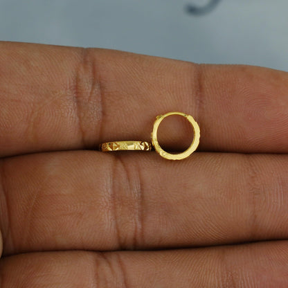 20k Yellow Gold Diamond Square Cut Hoop Bali Women Cartilage or Baby Earrings Small, Handmade Yellow gold earrings, gift, Real gold earrings