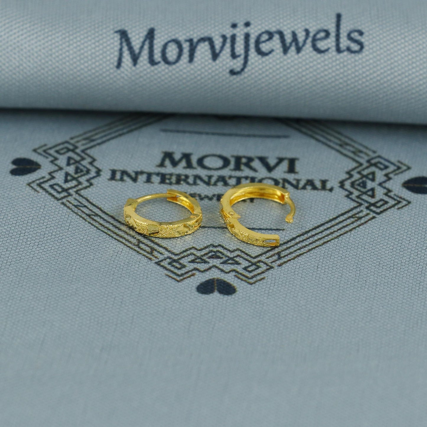20k Yellow Gold Diamond Square Cut Hoop Bali Women Cartilage or Baby Earrings Small, Handmade Yellow gold earrings, gift, Real gold earrings