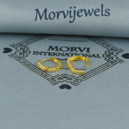 20k Yellow Gold Diamond Square Cut Hoop Bali Women Cartilage or Baby Earrings Small, Handmade Yellow gold earrings, gift, Real gold earrings