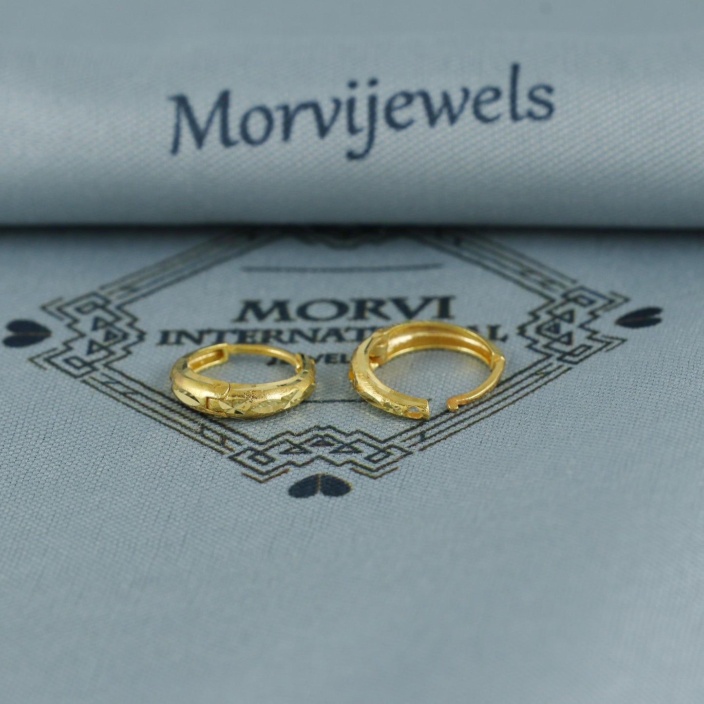 20k 18k Yellow Gold Engraved Hoop Bali Women Cartilage or Baby Earrings Small, Handmade Yellow gold earrings, gift, Real gold earrings
