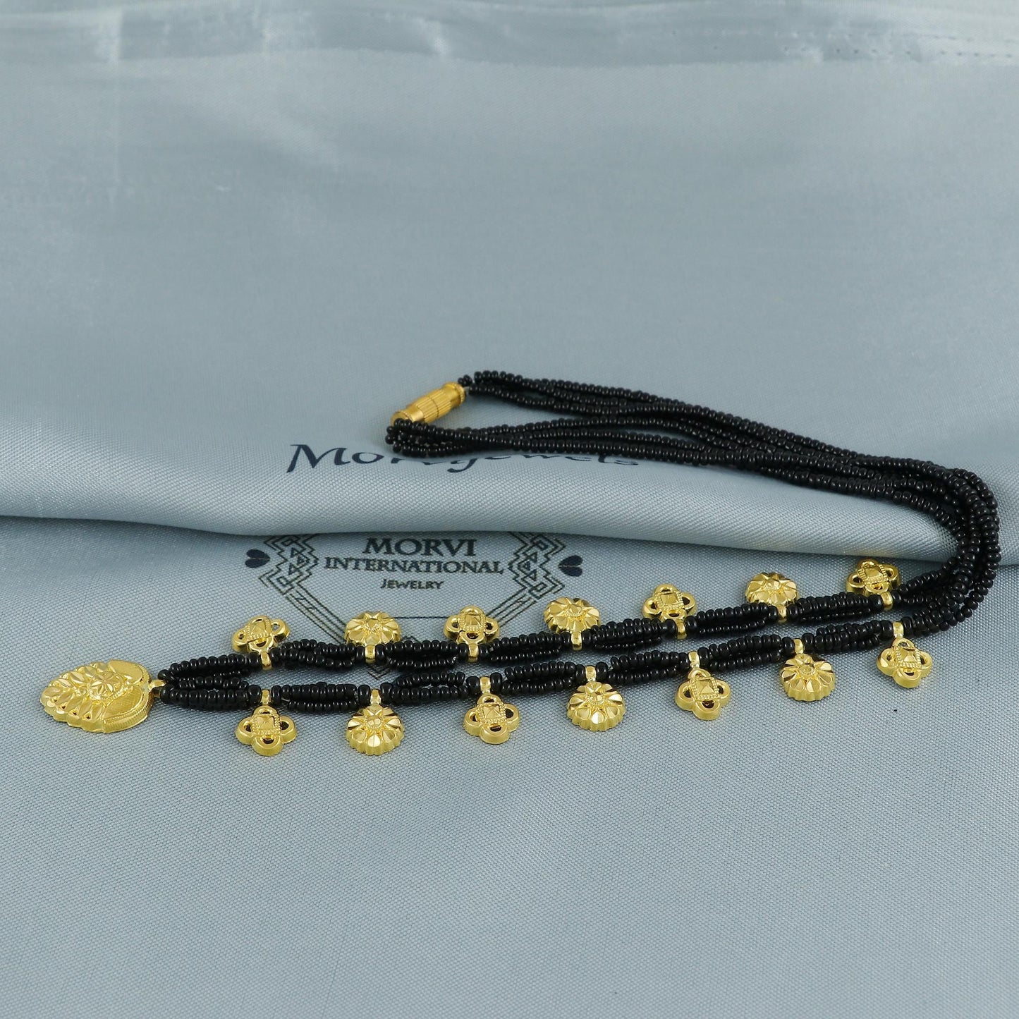 20k gold charms small pendants mangalsutra necklace with black beads, Indian Wife Jewelry gift, 22k gold pendant