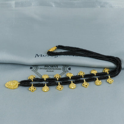 20k gold charms small pendants mangalsutra necklace with black beads, Indian Wife Jewelry gift, 22k gold pendant