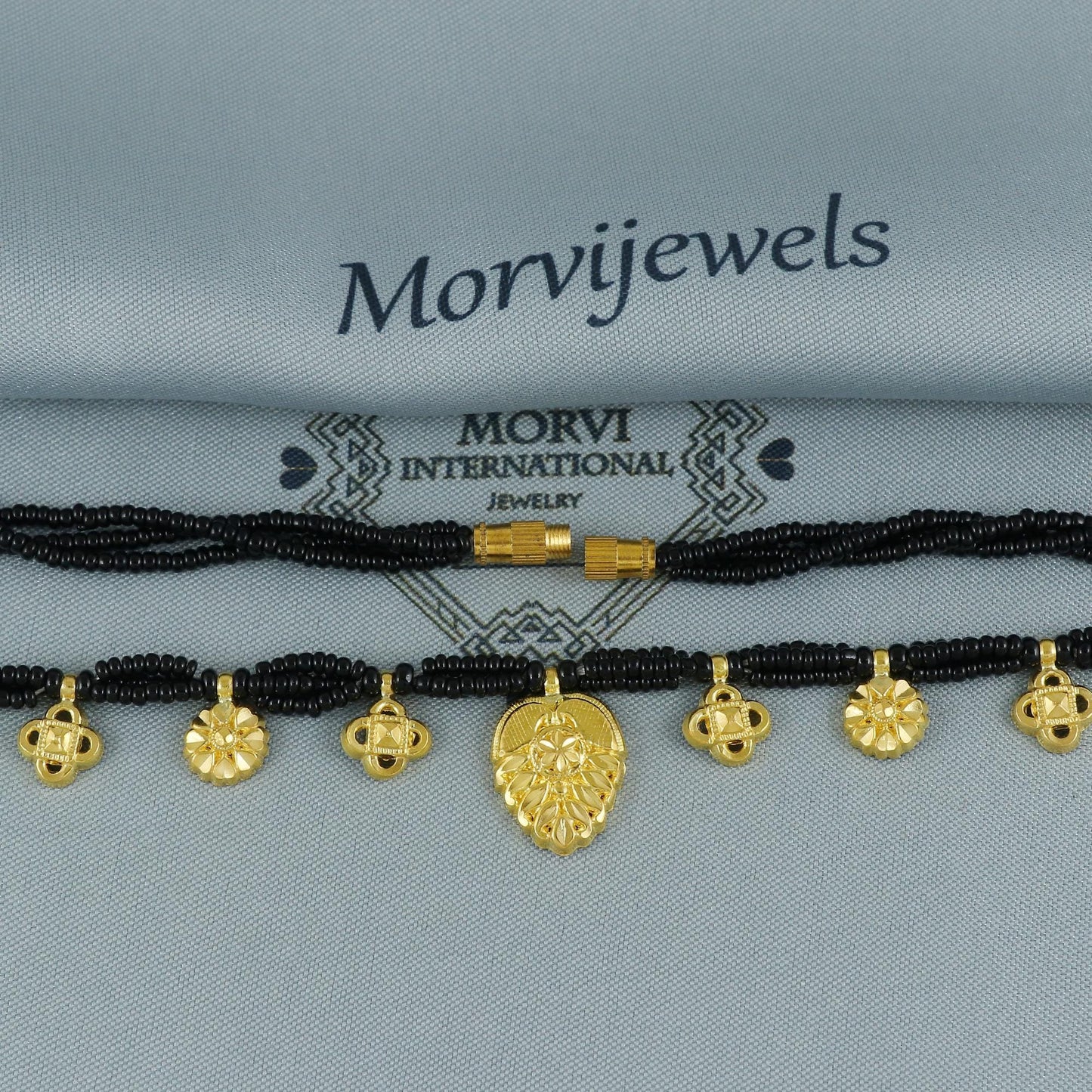 20k gold charms small pendants mangalsutra necklace with black beads, Indian Wife Jewelry gift, 22k gold pendant