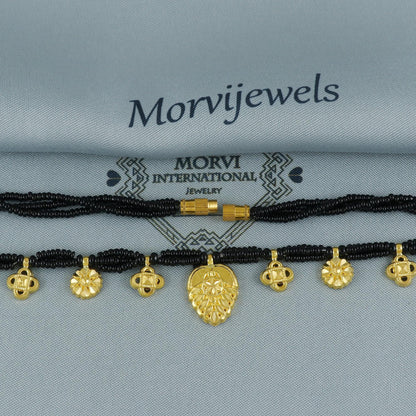 20k gold charms small pendants mangalsutra necklace with black beads, Indian Wife Jewelry gift, 22k gold pendant