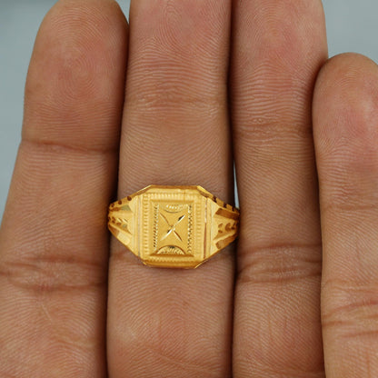22k Gold Ring, Geometric Embossed Gold Ring, Carved Square Gold Ring, Handmade Traditional Engraved Ring, K6799
