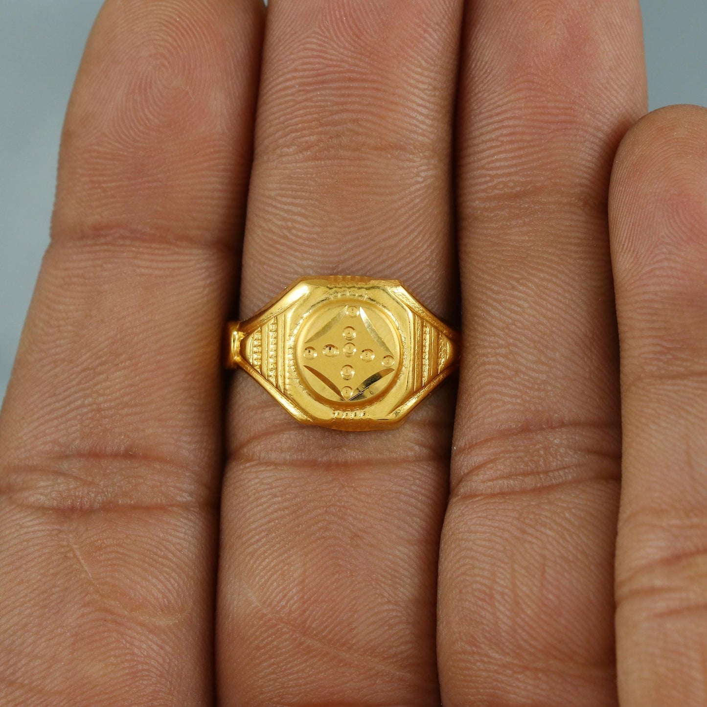 22k Gold Ring, Geometric Embossed Gold Ring, Unisex Vintage Gold Ring, Handmade Traditional Engraved Ring, K6800