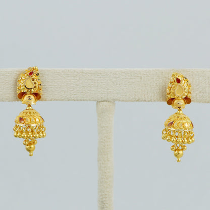 Jhumka Style 22k Yellow Gold Handmade Earrings Jewelry, K4528