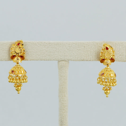 Jhumka Style 22k Yellow Gold Handmade Earrings Jewelry, K4528