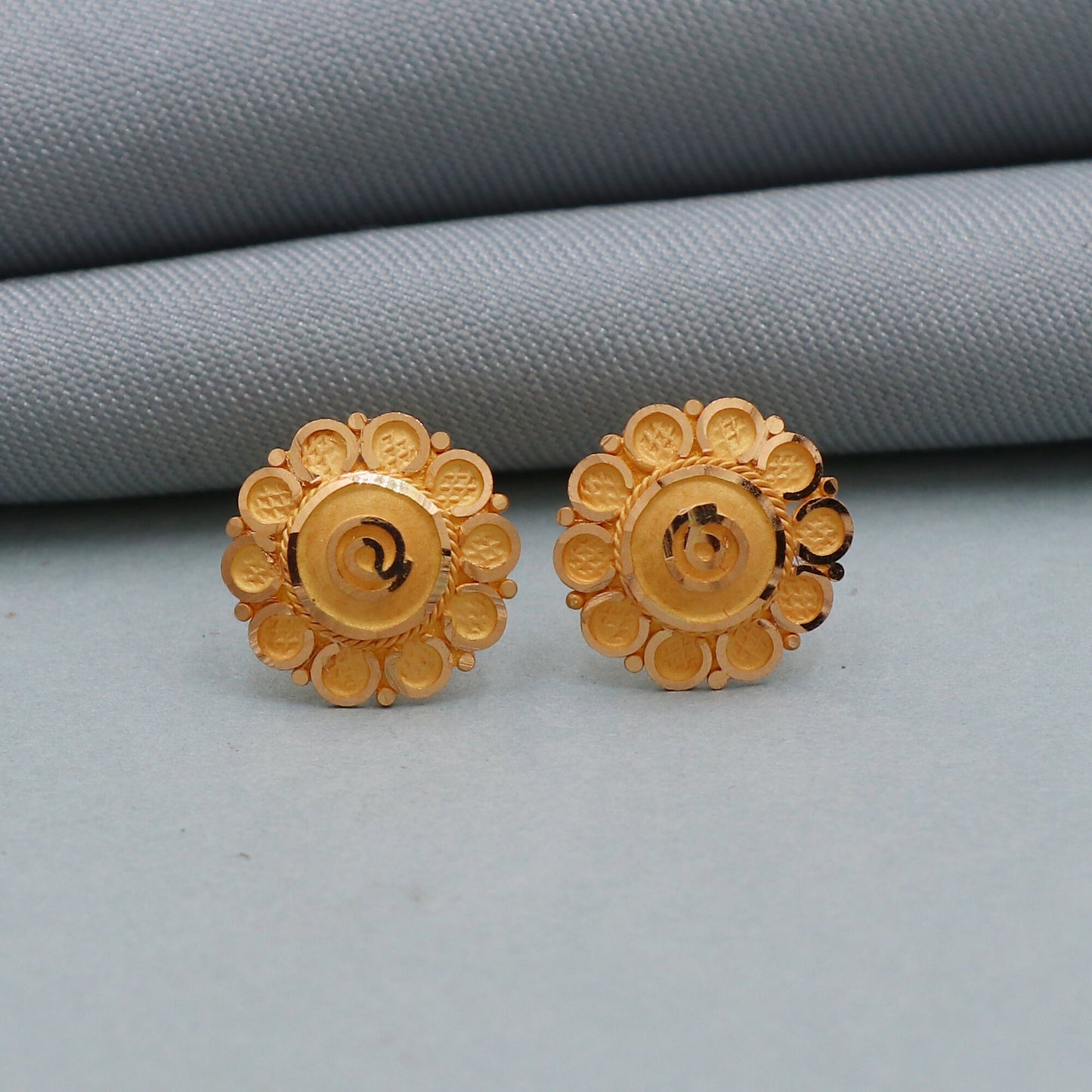 Small Handcrafted pure 22k gold earrings screw post back style indian jewelry for gift