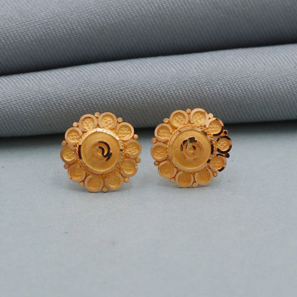 Small Handcrafted pure 22k gold earrings screw post back style indian jewelry for gift