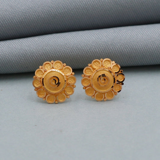 Small Handcrafted pure 22k gold earrings screw post back style indian jewelry for gift