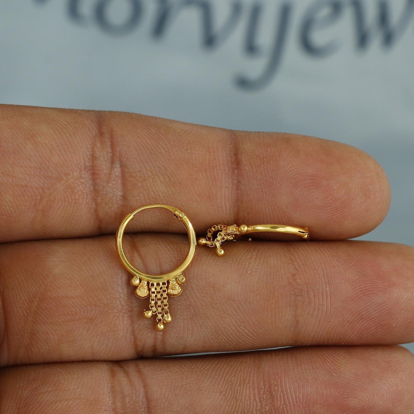 Pure solid 20k 18k Gold Hoop Bali Earrings ,Huggies , Beads Handmade gold earrings for women, Christmas gift, dainty Indian gold earrings