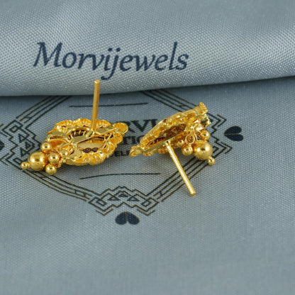 916 22k Yellow Gold Dangle Earrings Handmade Jewelry. K6803
