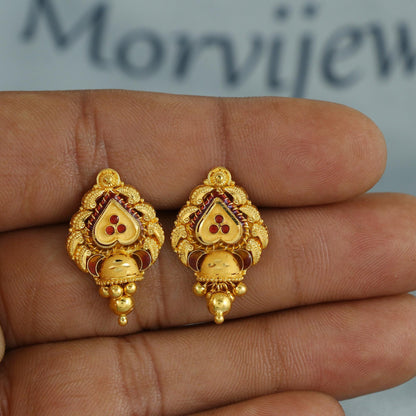 916 22k Yellow Gold Dangle Earrings Handmade Jewelry. K6803