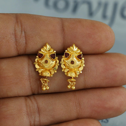 916 22k Yellow Gold Dangle Earrings Handmade Jewelry. K6804