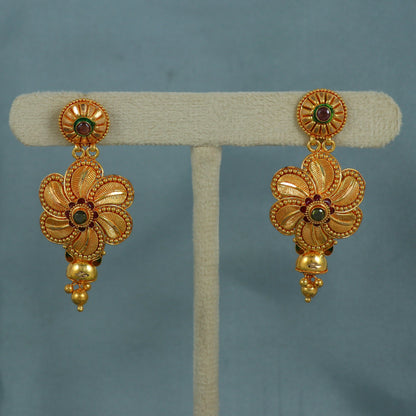 Flower Design 22k Real Gold Earrings Indian Pure Handmade Work Bridal Vintage Wedding Jewelry for Gift