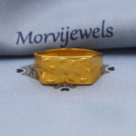 Handcrafted 22K Gold Textured Band Ring, Traditional Unisex Design, Hand-engraved texture with organic droplet patterns,