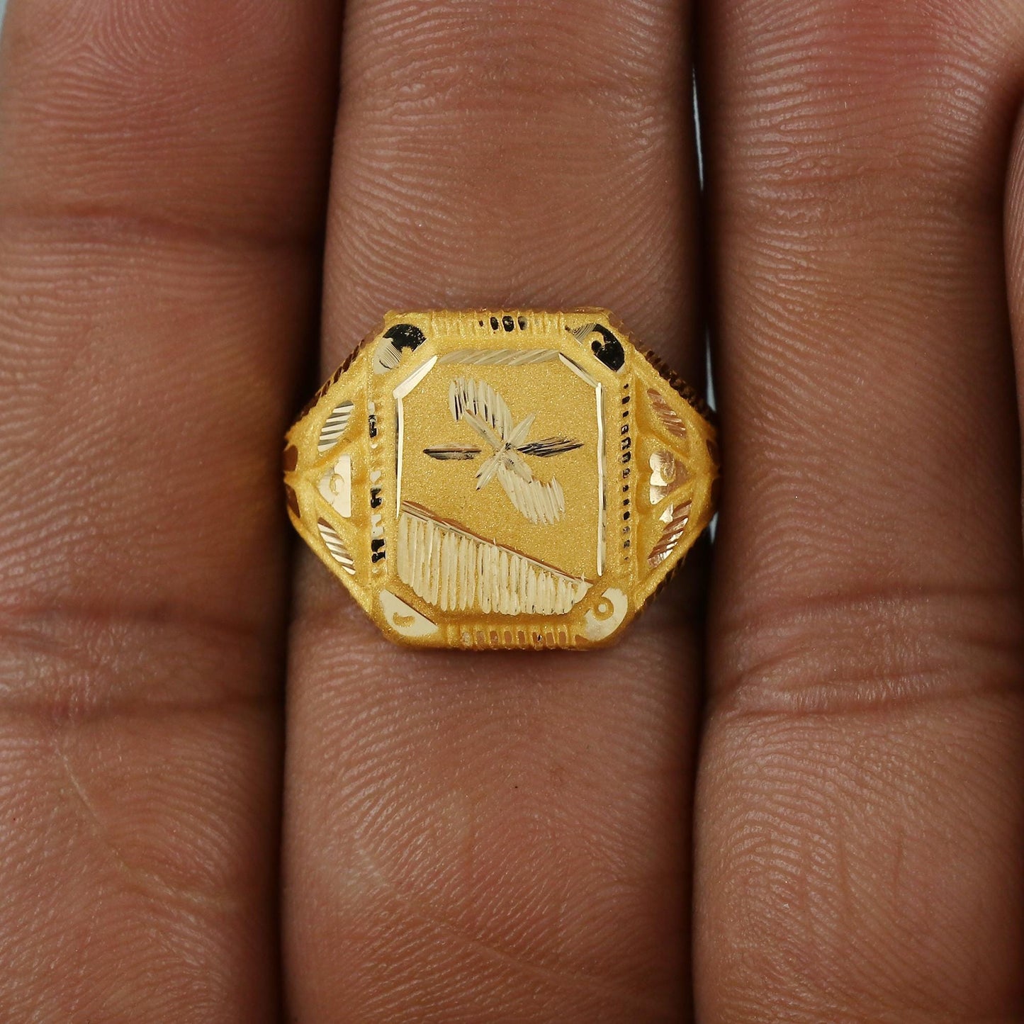 Real 22k Yellow Gold Ring All, Hand Carved Gold Ring Jewelry, Indian Gold Ring, K6807