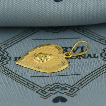 Small Light Weight 20k Yellow Gold Ganesha Leaf Pendant: Lord Ganeshji Indian Hindu God Jewelry Gift, K6808