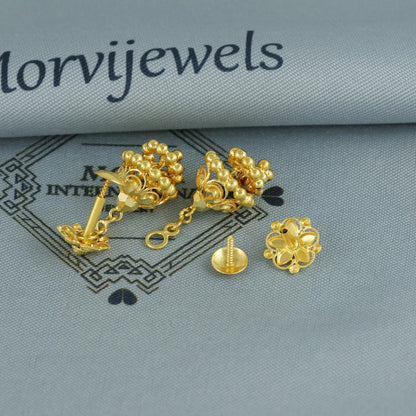 Floral 22k yellow gold earrings stud with dangling, handmade vintage Pure Traditional wedding indian style Jhumki Earrings Chandelier, K6810